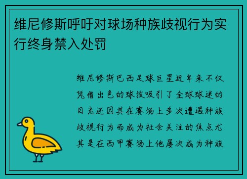 维尼修斯呼吁对球场种族歧视行为实行终身禁入处罚 维尼修斯呼吁对球场种族歧视行为实行终身禁入处罚